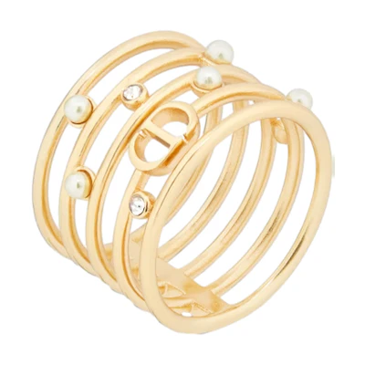(Women) DIOR Gold Crystal Pearl Metal Openwork Ring for Women. R2142WOMCY_D03S