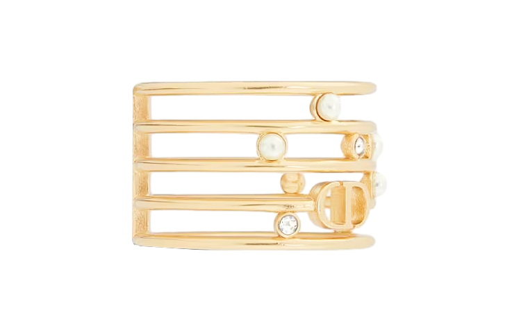 Lookbook (Women) DIOR Gold Crystal Pearl Metal Openwork Ring for Women. R2142WOMCY_D03S