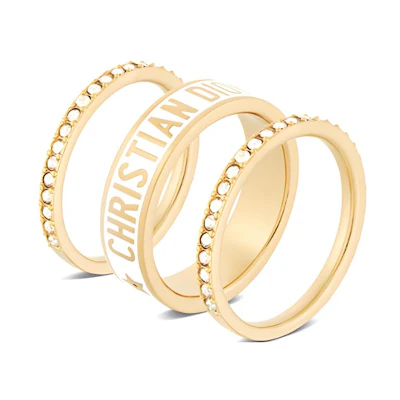 (Women) DIOR Gold Finish Metal Ring Set with Crystals and White Details for Women. R1256ODELQ-D03S