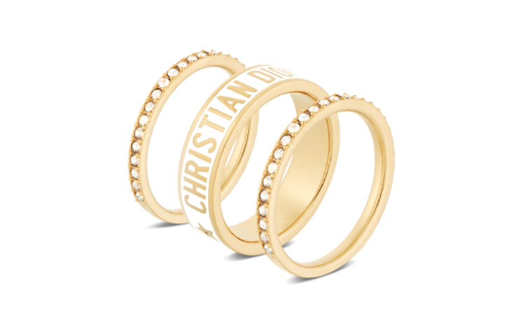 Order (W) 디올 여성용 골드 메탈 링 세트 - 크리스탈 & 화이트 디테일. R1256ODELQ-D03S