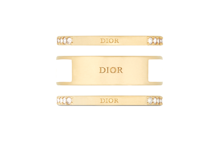 Lookbook (W) 디올 여성용 골드 메탈 링 세트 - 크리스탈 & 화이트 디테일. R1256ODELQ-D03S