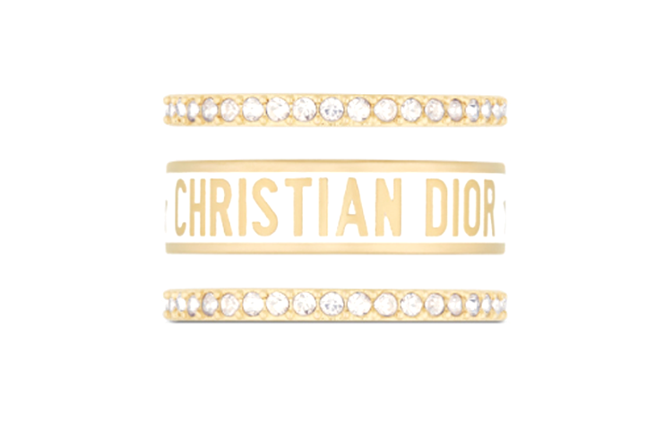 Shop (W) 디올 여성용 골드 메탈 링 세트 - 크리스탈 & 화이트 디테일. R1256ODELQ-D03S