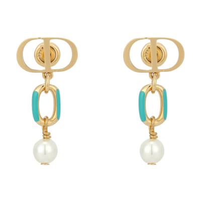(Women) Dior Gold Logo Metal Resin Pearl Earrings for Women. E3297WOMLQ_D52V
