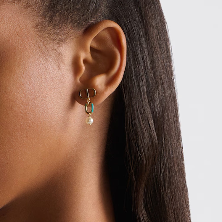 Purchase (Women) Dior Gold Logo Metal Resin Pearl Earrings for Women. E3297WOMLQ_D52V