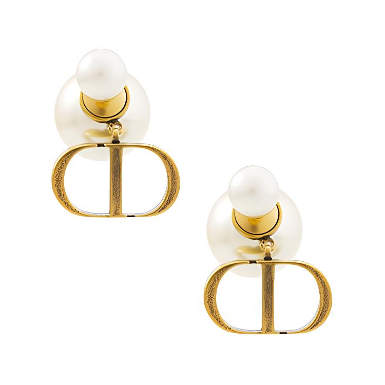 (Women) DIOR Gold Metal Coated White Resin Earrings for Women E1293TRIRS-D908