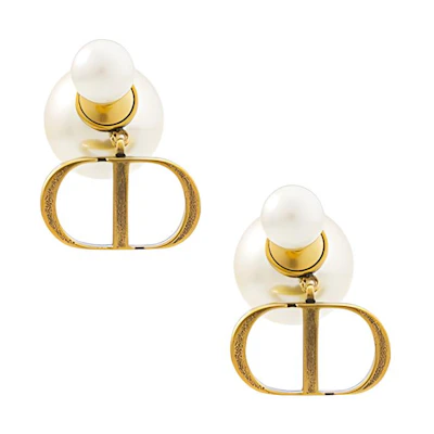 (Women) DIOR Gold Metal Coated White Resin Earrings for Women E1293TRIRS-D908