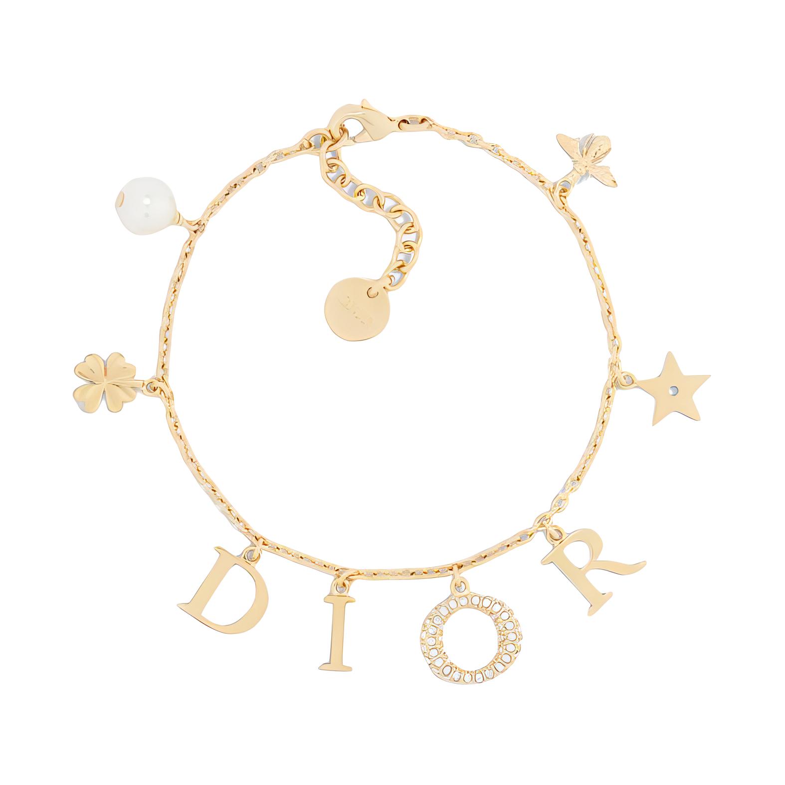 (Women) DIOR Hanging Design Gold Metal Bracelet for Women - Gold. B2516WOMCY