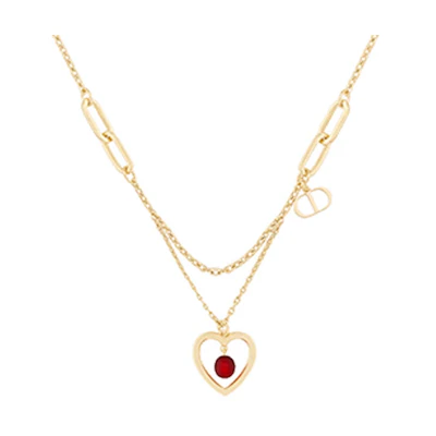 (Women) Dior Heart Necklace Gold Finish with Red Glass Beads for Women. N1627DHEVE-D309