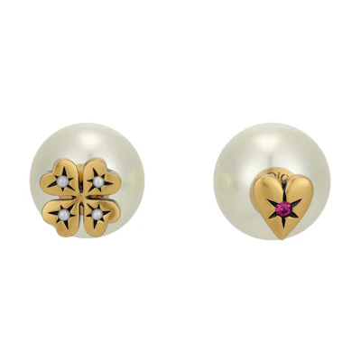 (Women) DIOR Heart Pattern Metal Earrings Gold/White. E3292WOMCY