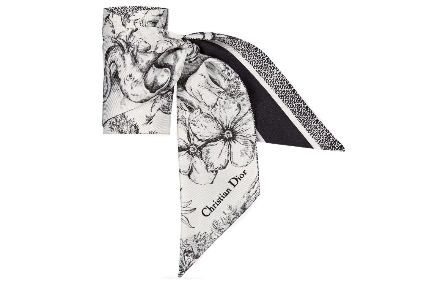 Lookbook (W) 디올 아이코닉 패턴 실크 스카프 여성용 - 그레이. 34JOU106I606-C089