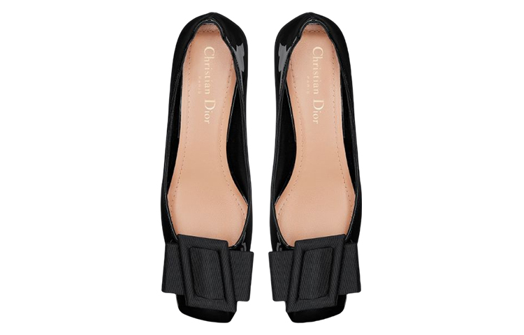 Shop (W) Dior Idylle Kulit Patent Kasut Tumit Sederhana Ballet 'Hitam' KDB754PGO_S900