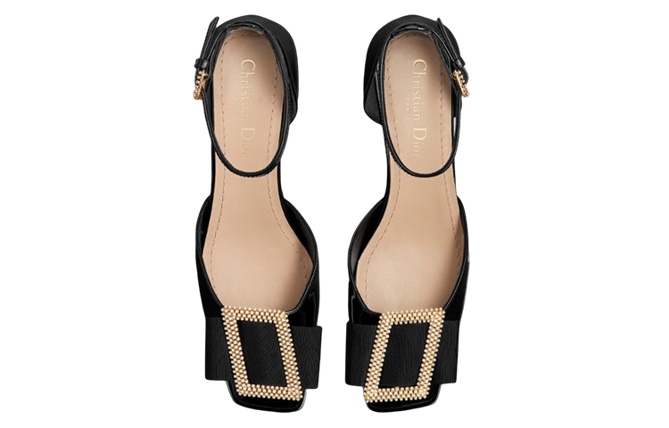 Shop (W) Dior Idylle 黑色漆皮树脂珠扣鞋 KDB778PGP_S900