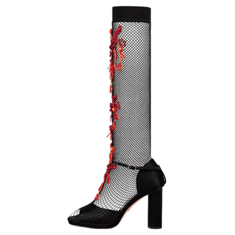Buy (W) Dior Illusion 'Embroidered Mesh Tumit Tinggi Hitam' KCQ744CBR_S36X