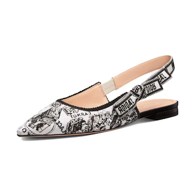 (W) Dior J'Adior Embroidered Canvas Flats 'Black 'White'