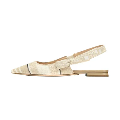 (W) Dior J'Adior Embroidered Cotton Flats 'Beige'