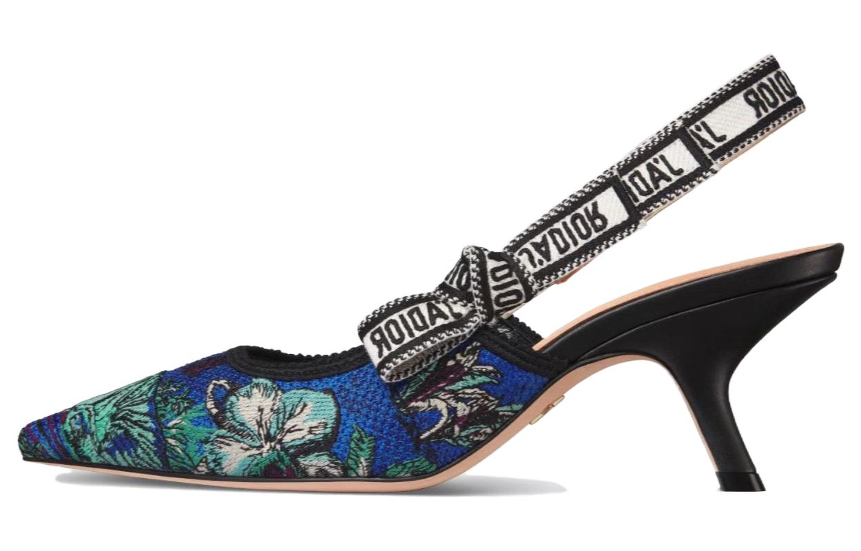 (Women) Dior J&#x27;Adior Embroidered Cotton High Heels &#x27;Teal&#x27; KDP866VOY_S21N