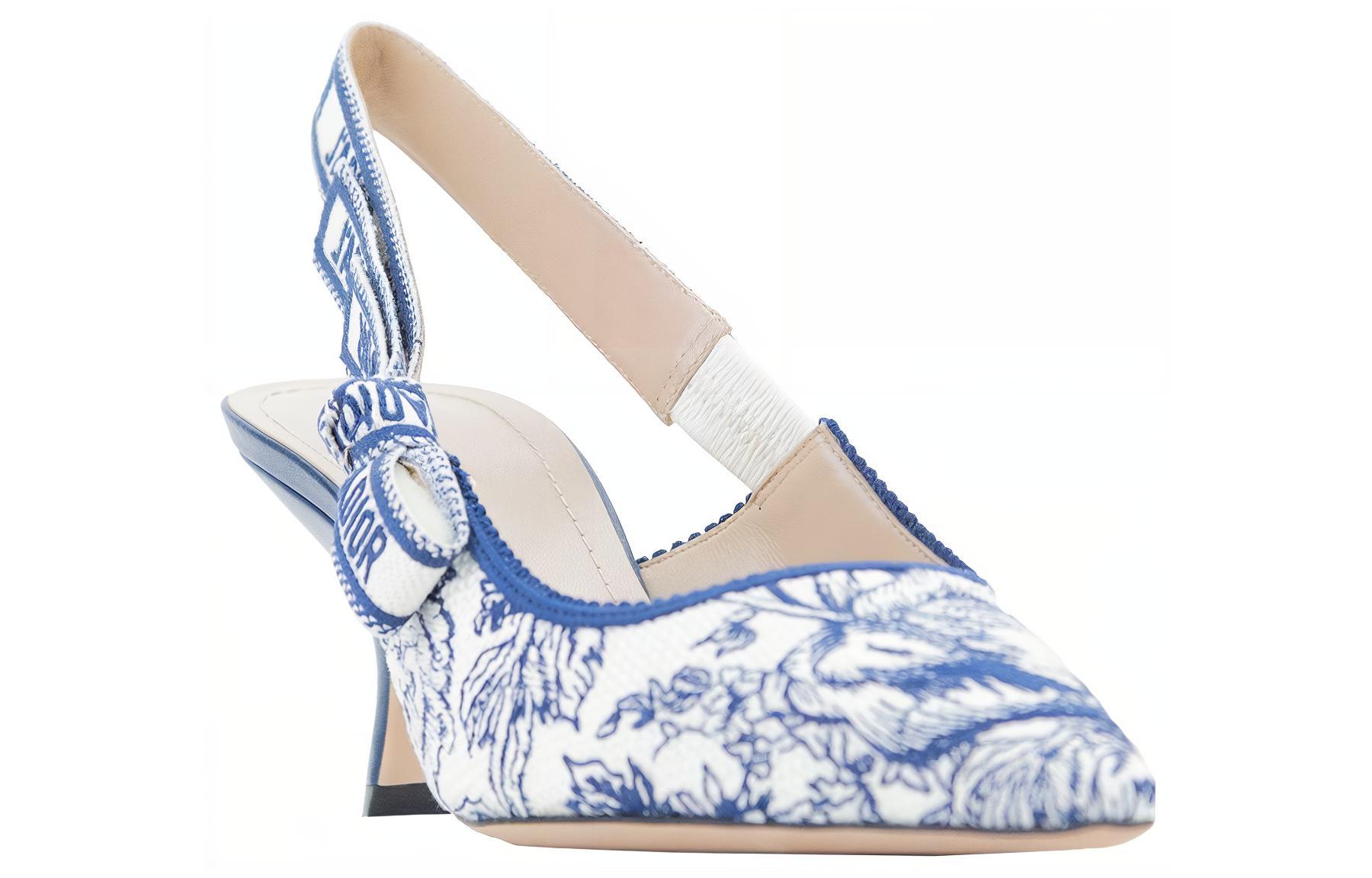 Lookbook DIOR迪奧 J'Adior 棉布 刺繡 細跟 高筒鞋 女款 白藍色