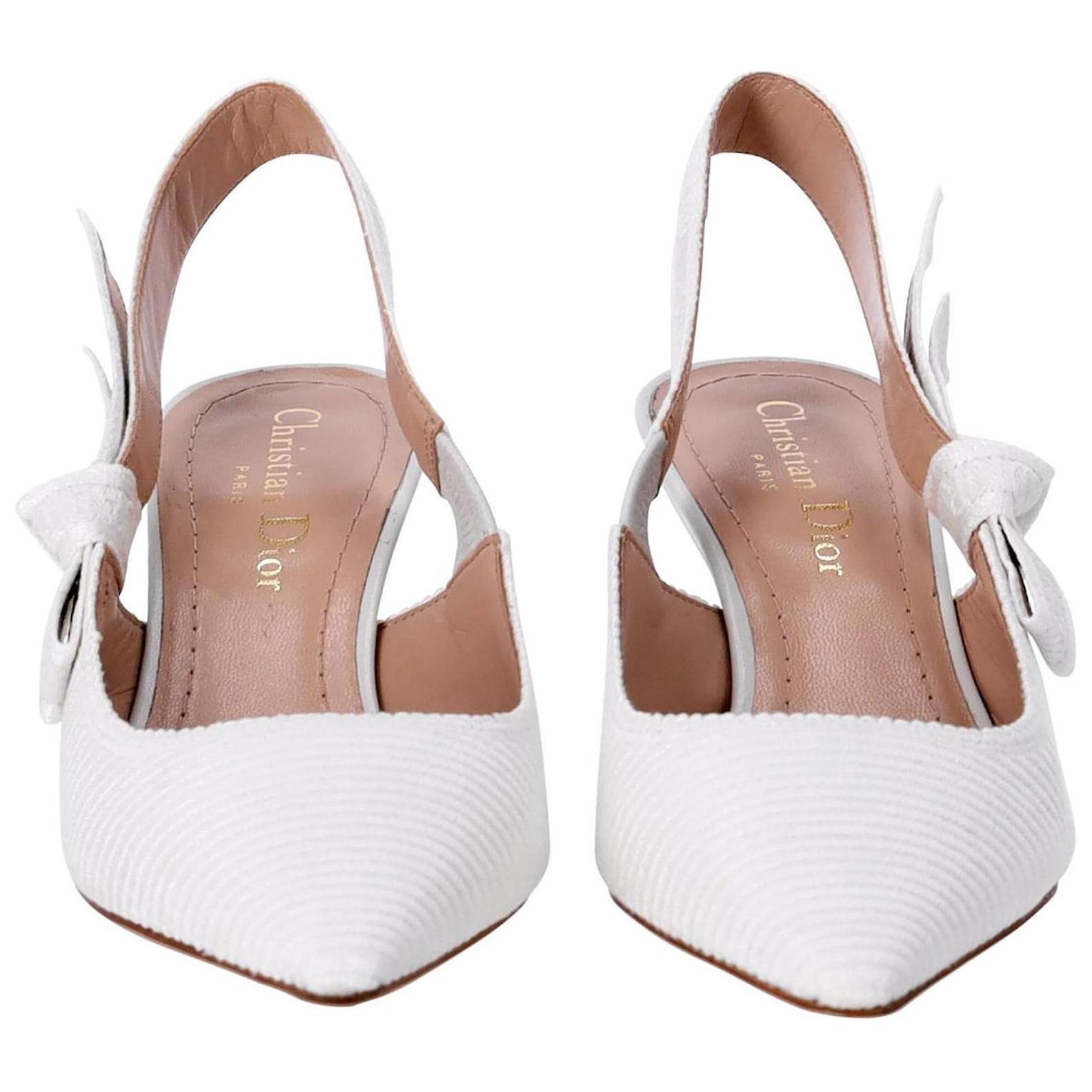 Purchase DIOR迪奧 J'Adior 棉質刺繡 異形跟 高跟鞋 女款 白色