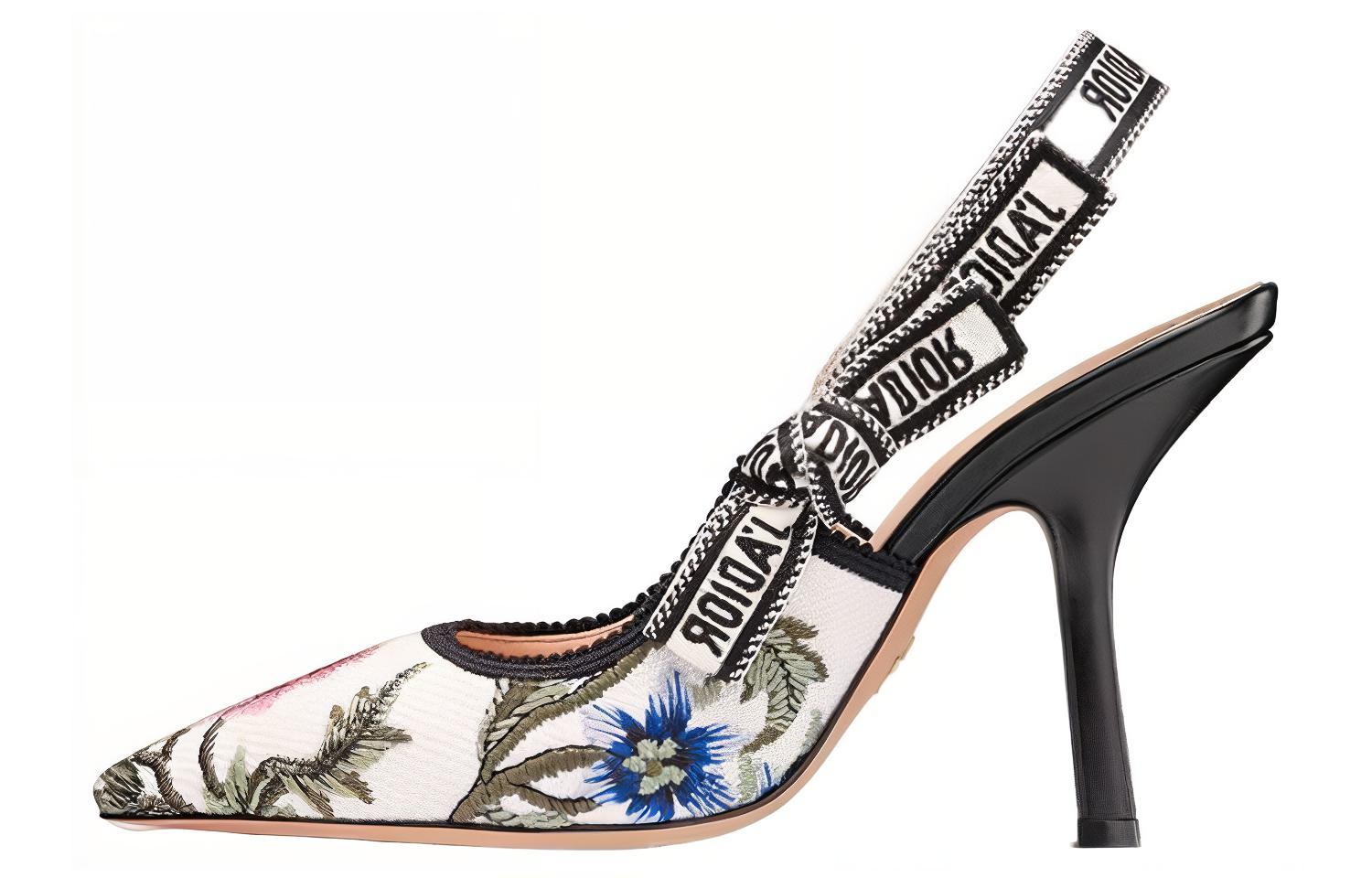 Buy DIOR 迪奧 J'Adior 棉布 刺繡 露跟 細跟 高跟鞋 女款 白色