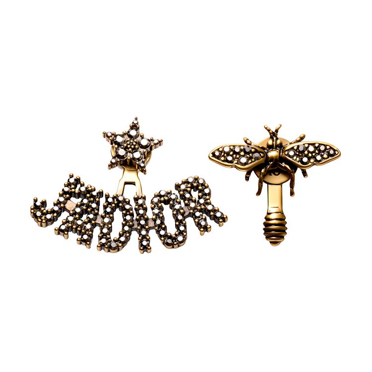 (Women) DIOR J'Adior Ultra Black Vintage Gold Crystal Earrings for Women. E0640ADRCY-D899