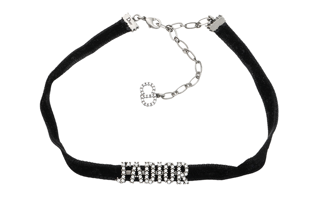(Women) Dior J'Adior Velvet Necklace Black with Imitation Crystals Metal Palladium N0681ADRCY-D909