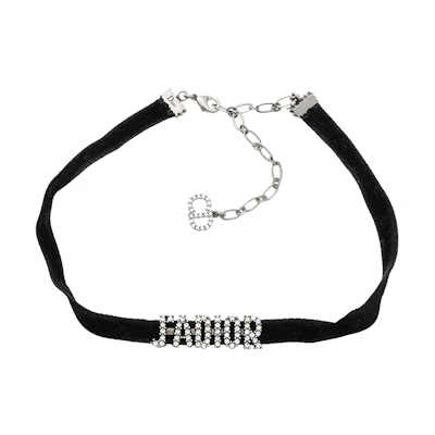 (Women) Dior J'Adior Velvet Necklace Black with Imitation Crystals Metal Palladium N0681ADRCY-D909