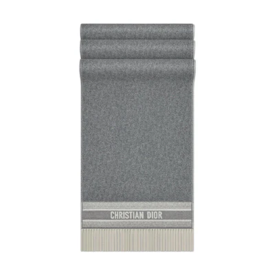 (Women) Dior Jacquard Stripe Pattern Fringe Wool Scarf Women’s Grey Fashionable Accessory 25CDO309I093_C810