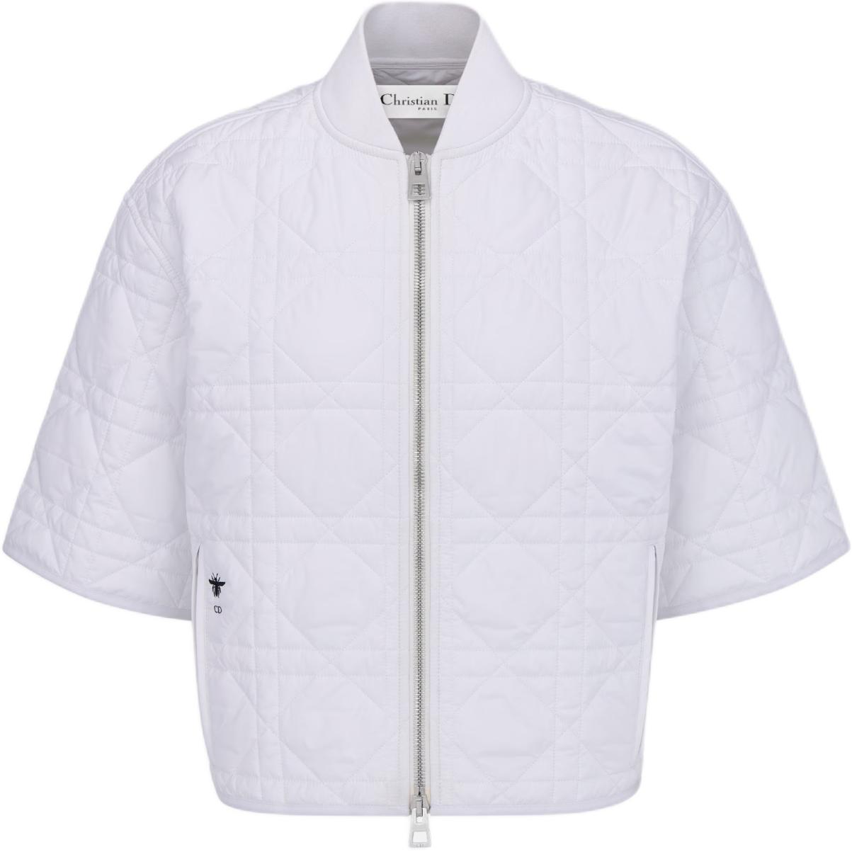 (Women) Dior Large Cannage Pattern Navy Bomber Short-Sleeve Jacket - White 427C54A2827-X0100