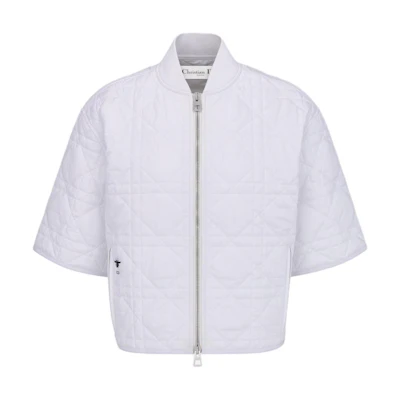 (Women) Dior Large Cannage Pattern Navy Bomber Short-Sleeve Jacket - White 427C54A2827-X0100
