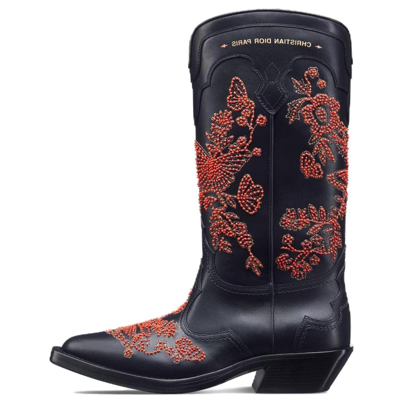 (Women) Dior Leather Pointed-Toe Ankle Boot 'Black Red' KCI963BYC_S36X