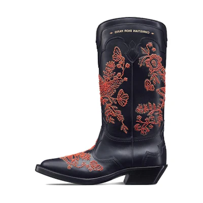 (W) Dior Leather Pointed-Toe Ankle Boot 'Black Red'