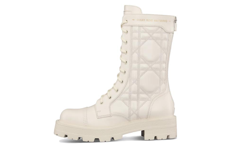 Buy (W) Stivaletto Dior in Pelle Punta Tonda Lacci Tacco Largo ''Bianco'' KCI995CQC_S03W