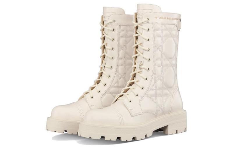 Lookbook (W) Stivaletto Dior in Pelle Punta Tonda Lacci Tacco Largo ''Bianco'' KCI995CQC_S03W