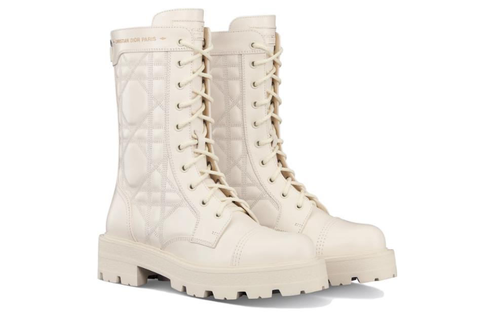 Shop (W) Stivaletto Dior in Pelle Punta Tonda Lacci Tacco Largo ''Bianco'' KCI995CQC_S03W