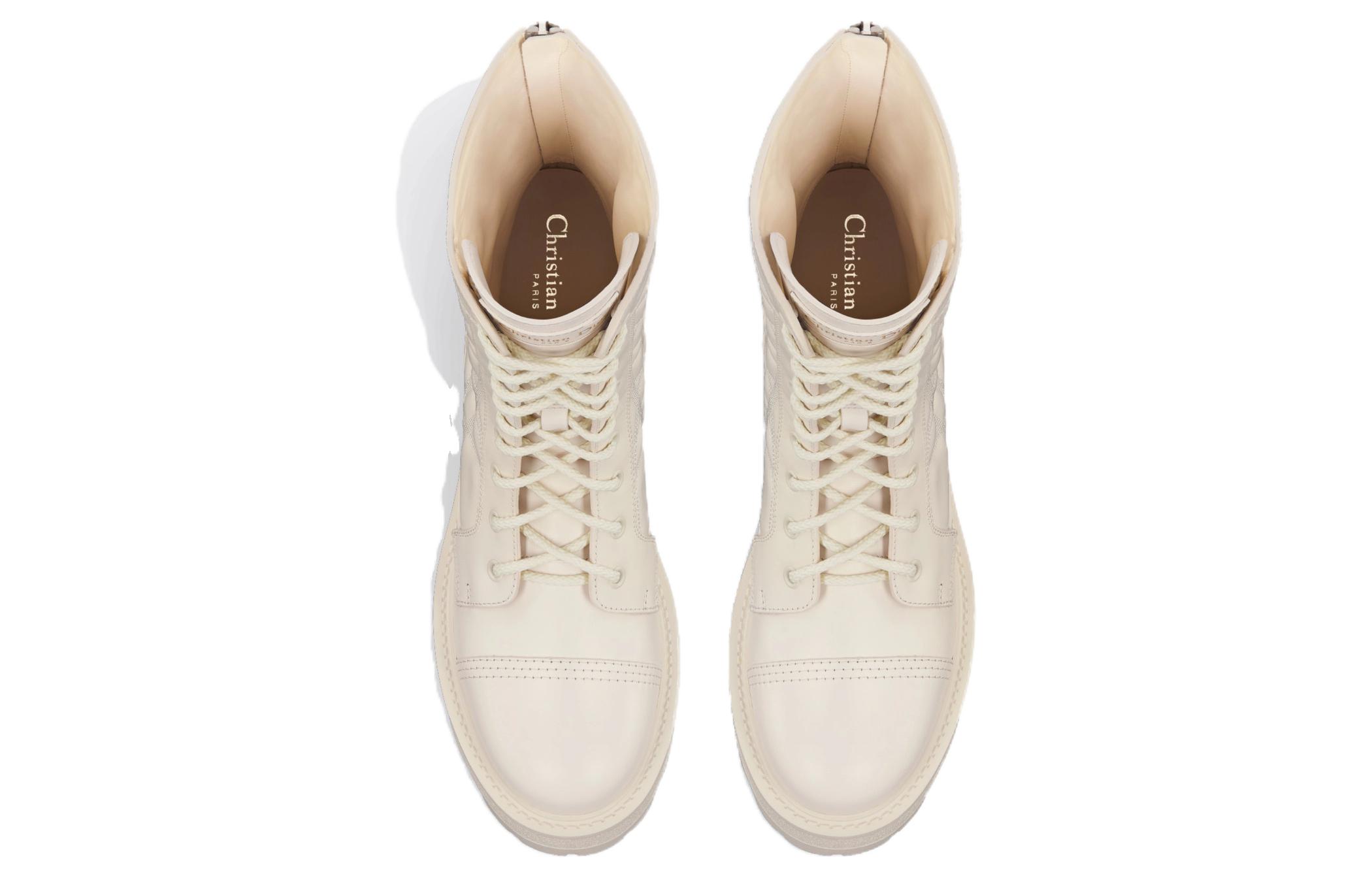 Purchase (W) Stivaletto Dior in Pelle Punta Tonda Lacci Tacco Largo ''Bianco'' KCI995CQC_S03W