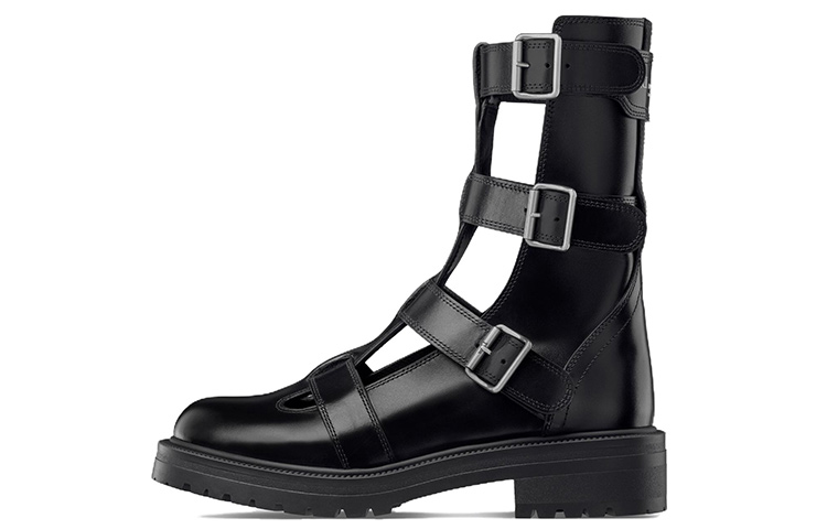 (W) Dior Leather Short Boot 'Fashion Buckle - Black'
