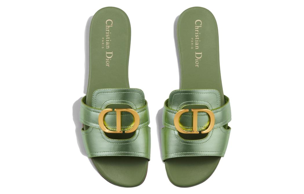 Shop (W) Dior Selipar Kulit 'Hijau Metalik' KCQ266LNC_S79K