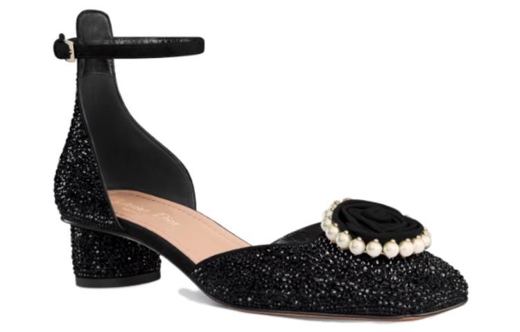 Lookbook DIOR 迪奧 皮革 方頭搭扣 粗跟 高跟鞋 3.5cm 女款 黑色