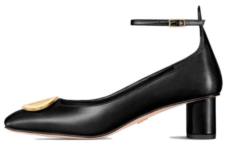 (Women) Dior Leather Square-Toe Buckle Block Heel 'Black' KDV136VSO_S900