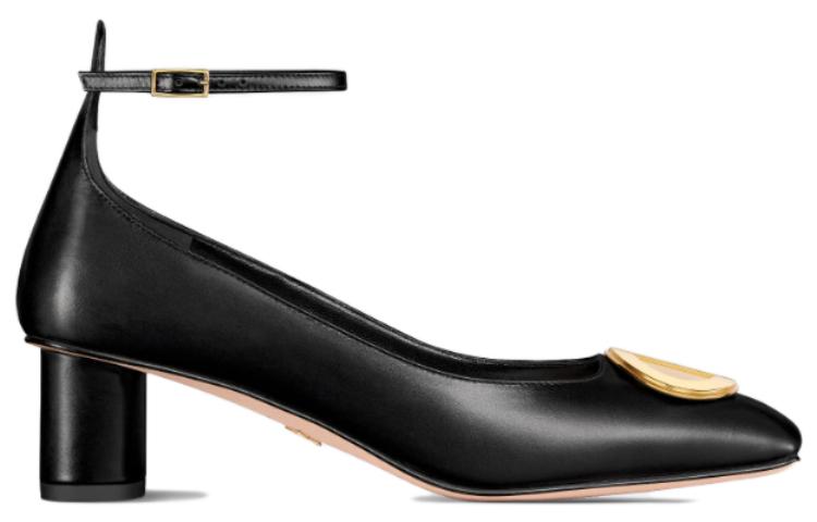 Order (W) Dior Kasut Tumit Blok Persegi Kulit dengan Kepala Tali 'Hitam' KDV136VSO_S900