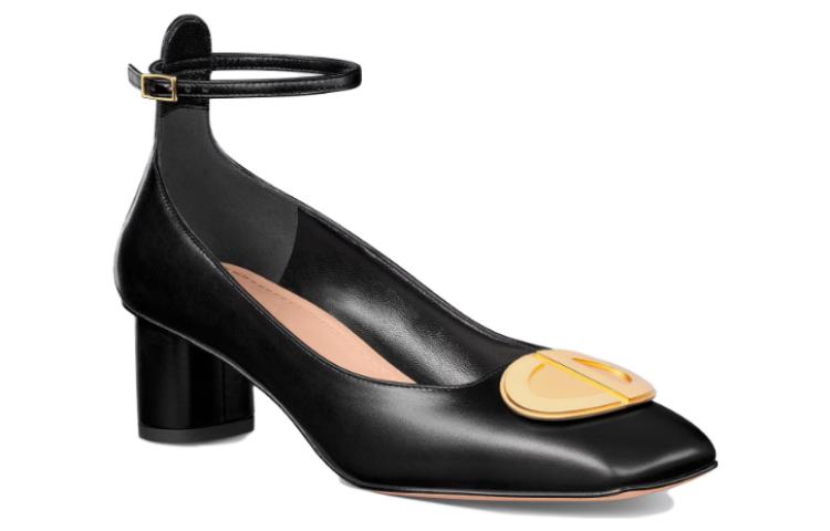 Lookbook (W) Dior Kasut Tumit Blok Persegi Kulit dengan Kepala Tali 'Hitam' KDV136VSO_S900