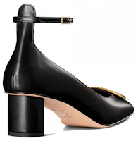 Shop DIOR迪奧 皮革 方頭搭扣 粗跟 高跟鞋 5cm 女款 黑色