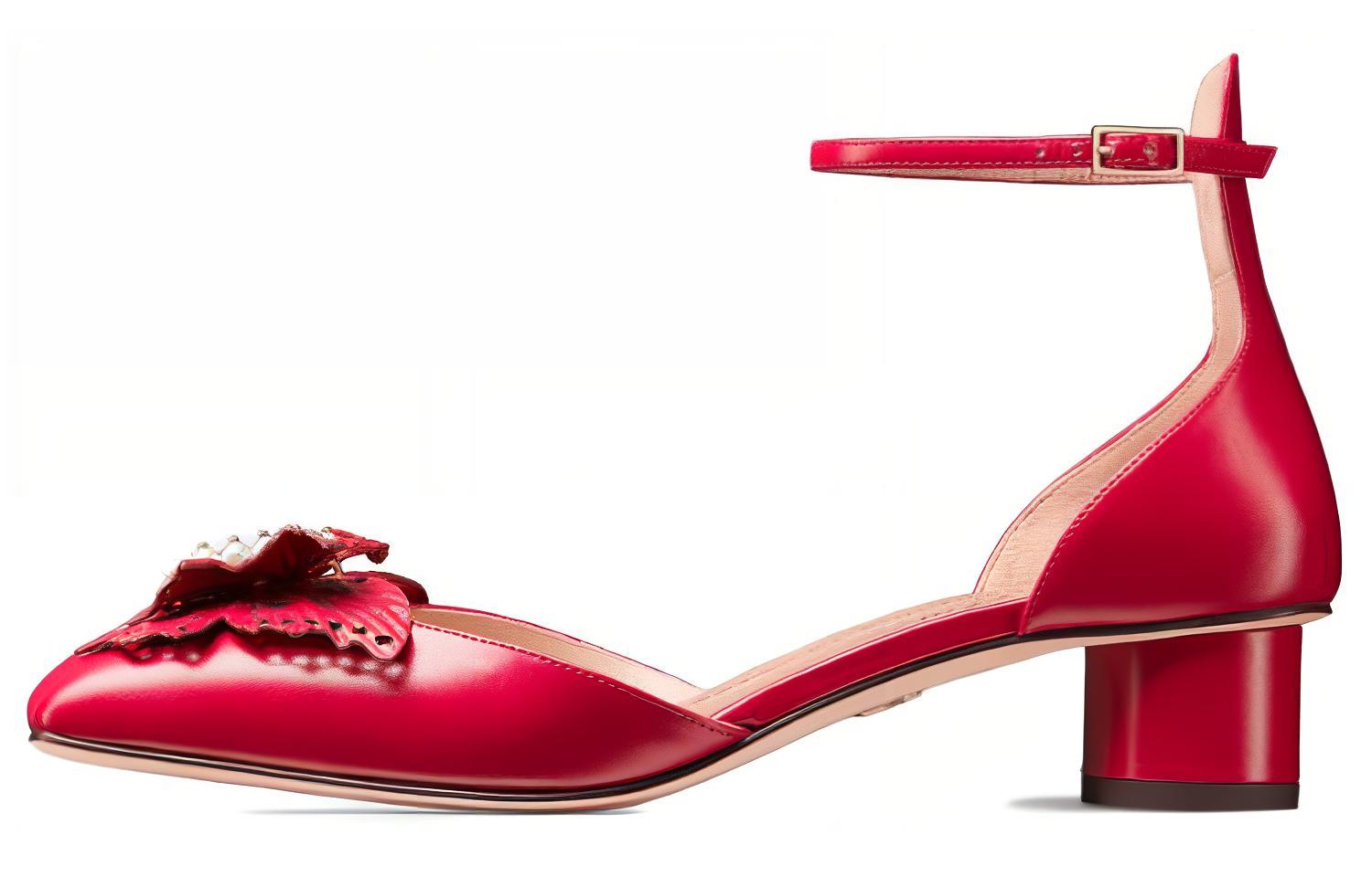 Buy (W) Dior Tacchi Alti in Pelle Punta Quadra con Fibbie ''Rosso'' 3.5cm KCB851VSO_S54R