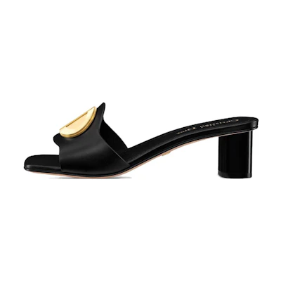 (W) Dior Leather Square Toe Slide 'Black'
