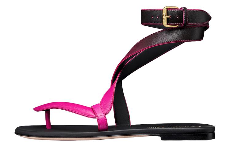 (Women) Dior Leather Thong Buckle Sandal 'Black Pink' KCQ884SHB_S65P