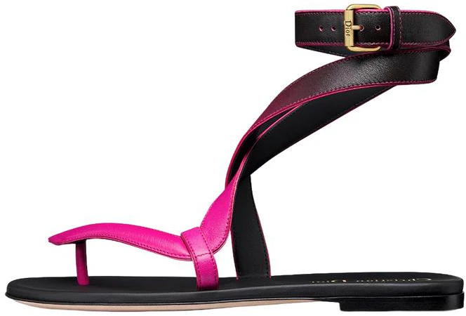 women-dior-leather-thong-buckle-sandal-black-pink-kcq-884-shb-s65-p