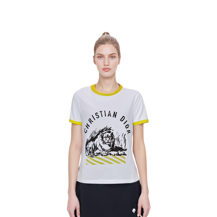 (Women) DIOR Lion Letter Print Short Sleeve Tee SS22  White 223T18A4499-X2804 圖 5