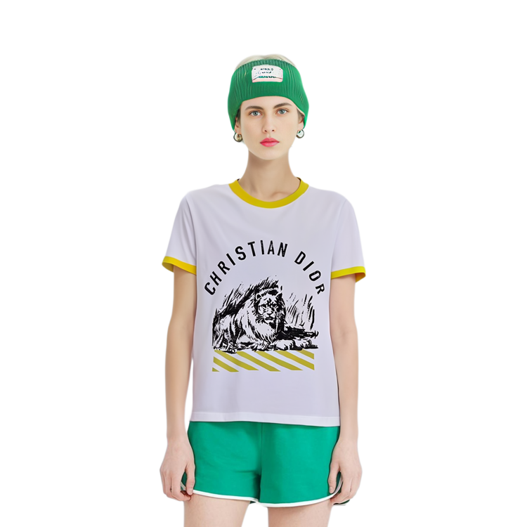 (Women) DIOR Lion Letter Print Short Sleeve Tee SS22  White 223T18A4499-X2804 圖 6