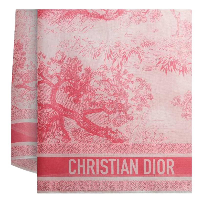 (Women) DIOR Logo Cotton Silk Scarf for Women - Pink 24JOU331I906C415 圖 4