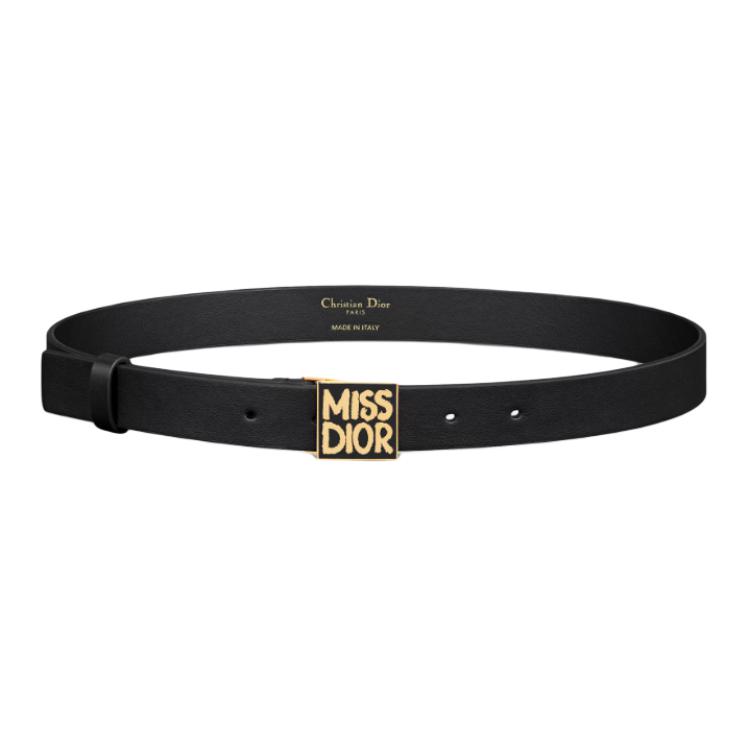 (Women) DIOR Logo Embossed Leather Belt  Black 2.5cm Wide. B0598UMODM900